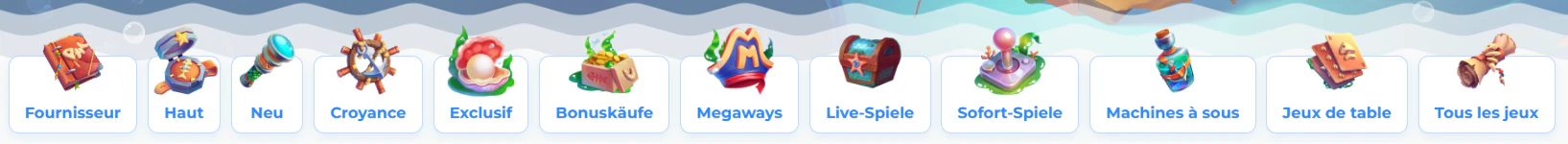 Catégories du lobby de jeux casino Posido